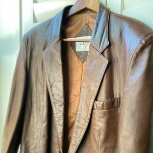 Vintage REMY Brown Leather Western Jacket Blazer Made In USA Large Soft Unisex